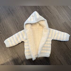 Angel Dear Blue-white striped sherpa lining baby hooded jacket size 6-12 months